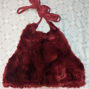 M, Dark Red Fuzzy Crop Rave Top